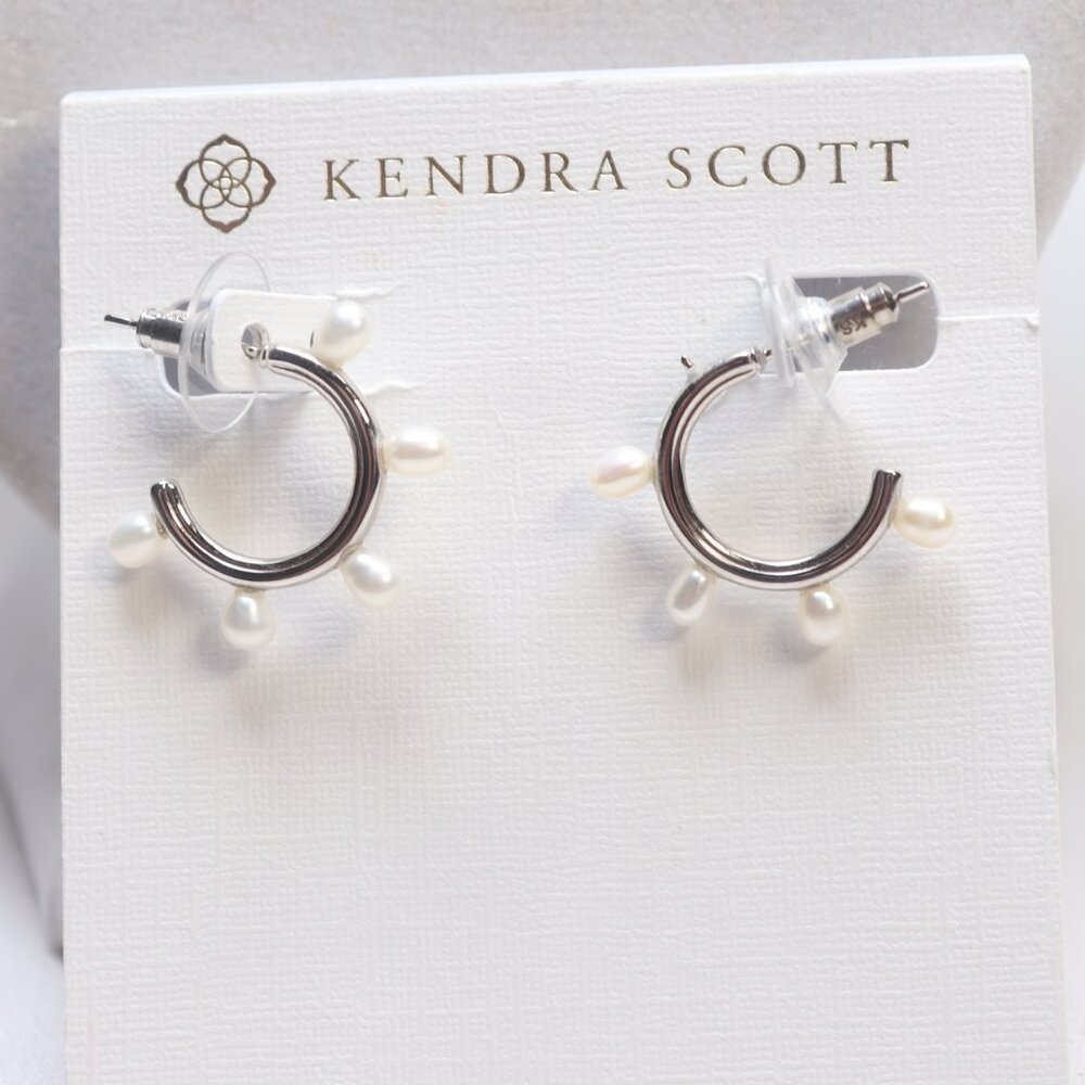 Kendra Scott Leighton Silver Tone Freshwater Pearl Huggie Earrings MISSING PEARL